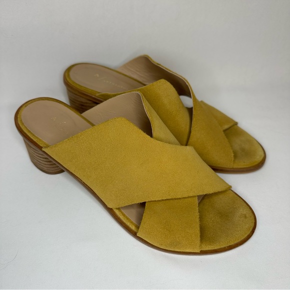 Anthropologie Block Heel Suede Mule Sandal Dark Yellow Women’s Size EU 39/US 8.5 - Picture 1 of 8